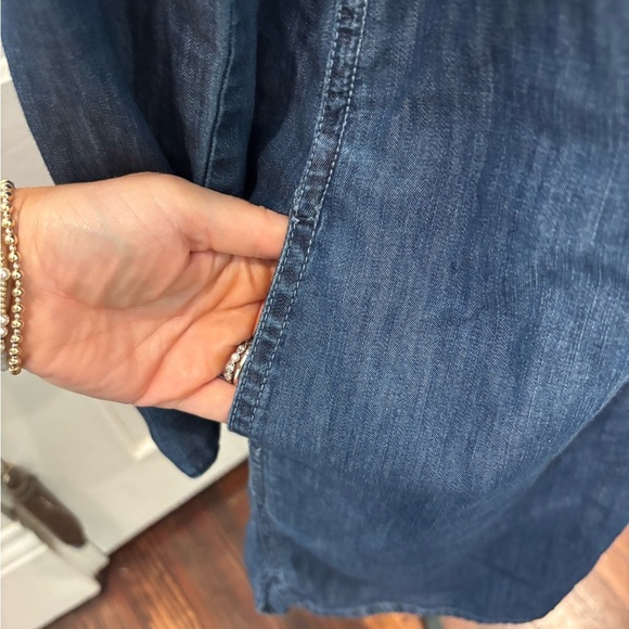White House Black Market Dress Size 2 Jean Denim Cotton Collared Roll Tab Sleeve - Picture 5 of 7